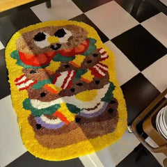 Ihomed Cartoon Hamburger Carpet for Bedroom Living Room Floor Mat Kids Soft Flannel Funny Home Decor Small Area Irregular Rug Bathmat