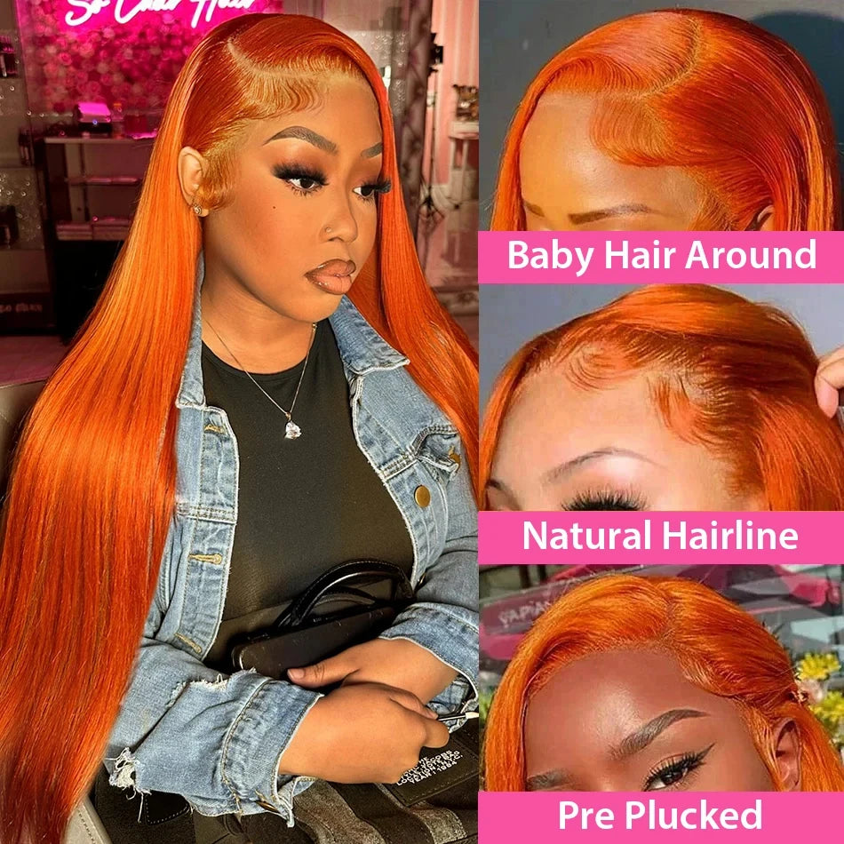 Ihomed 13X4 13X6 Hd Lace Frontal Wigs Orange Ginger Colored Lace Front Wig Human Hair 100% Bone Straight Lace Front Wig For Black Women