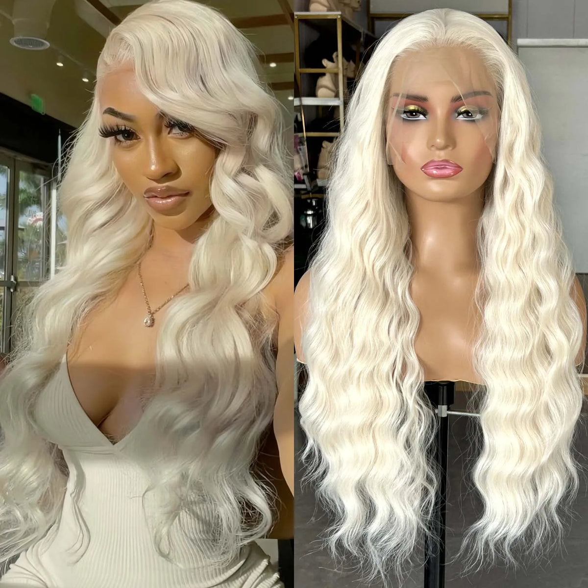 Ihomed Long Wavy White Blonde Hair Synthetic Lace Front Wig for Women Natural Loose Curly Platinum Blonde 13X4 Frontal Wigs for Women