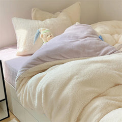 Ihomed AB Side Lamb Cashmere and Flannel Fleece Bedding Set, Velvet Duvet Cover, Warm Flat Sheet, Home Linens, Twin Queen