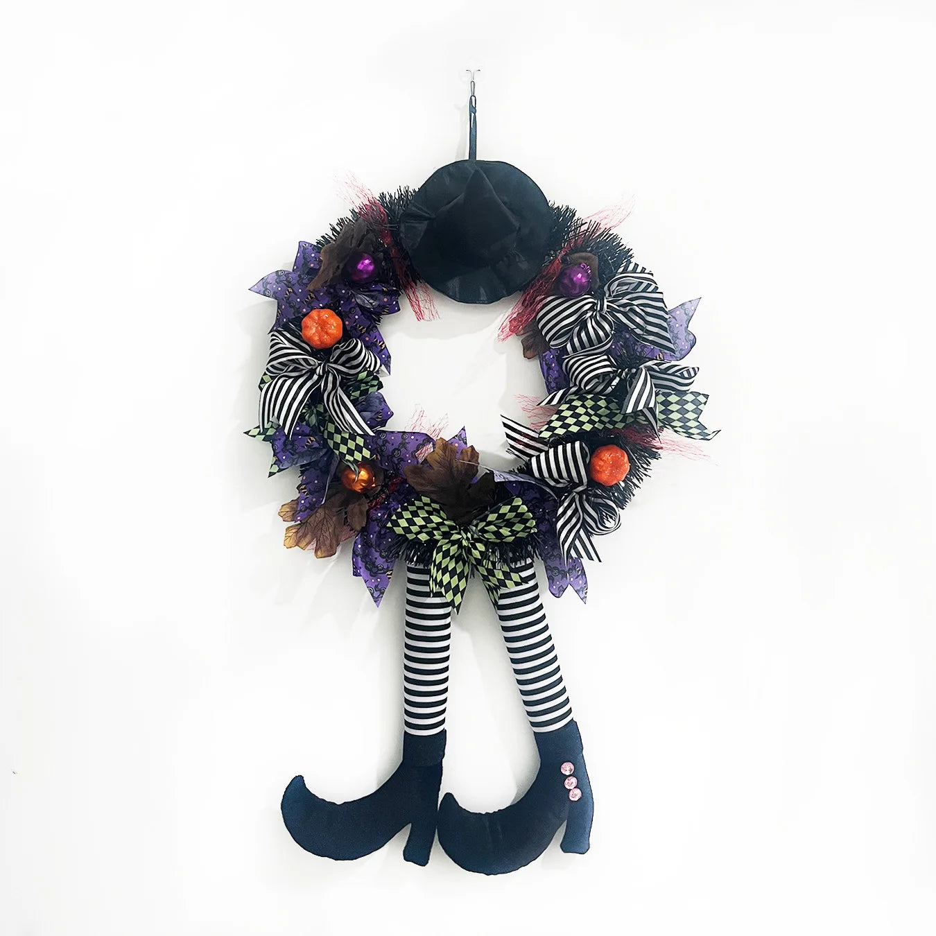 Ihomed Halloween Wreath Long Legged Witch Wall Hanging Front Door Decorative Indoor Outdoor Decoration Pendant