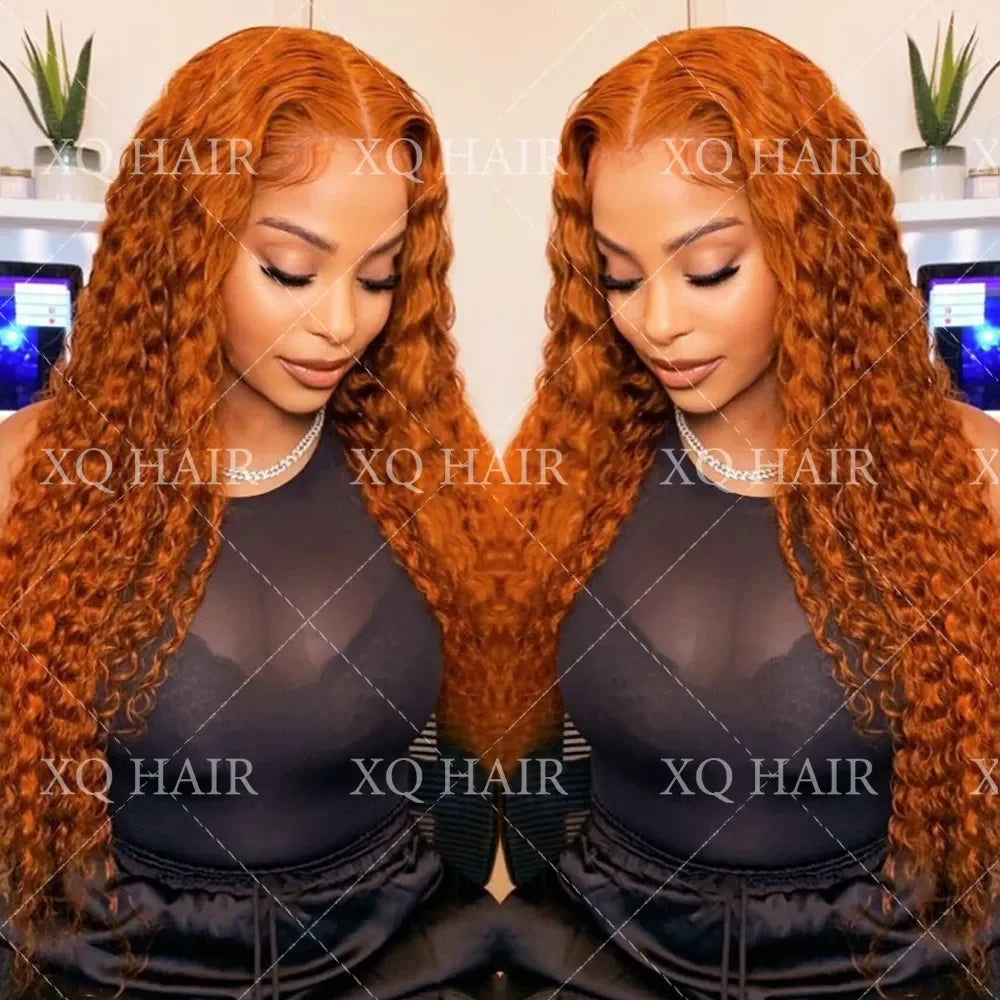 Ihomed 12-34 Inch Ginger Orange 13x6 Curly Lace Front Wigs Deep Curly Human Hair Wigs 13x4 HD Transparent Deep Wave Lace Frontal Wigs