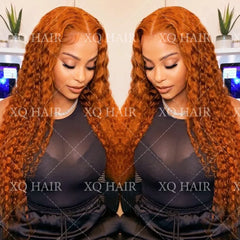 Ihomed 12-34 Inch Ginger Orange 13x6 Curly Lace Front Wigs Deep Curly Human Hair Wigs 13x4 HD Transparent Deep Wave Lace Frontal Wigs