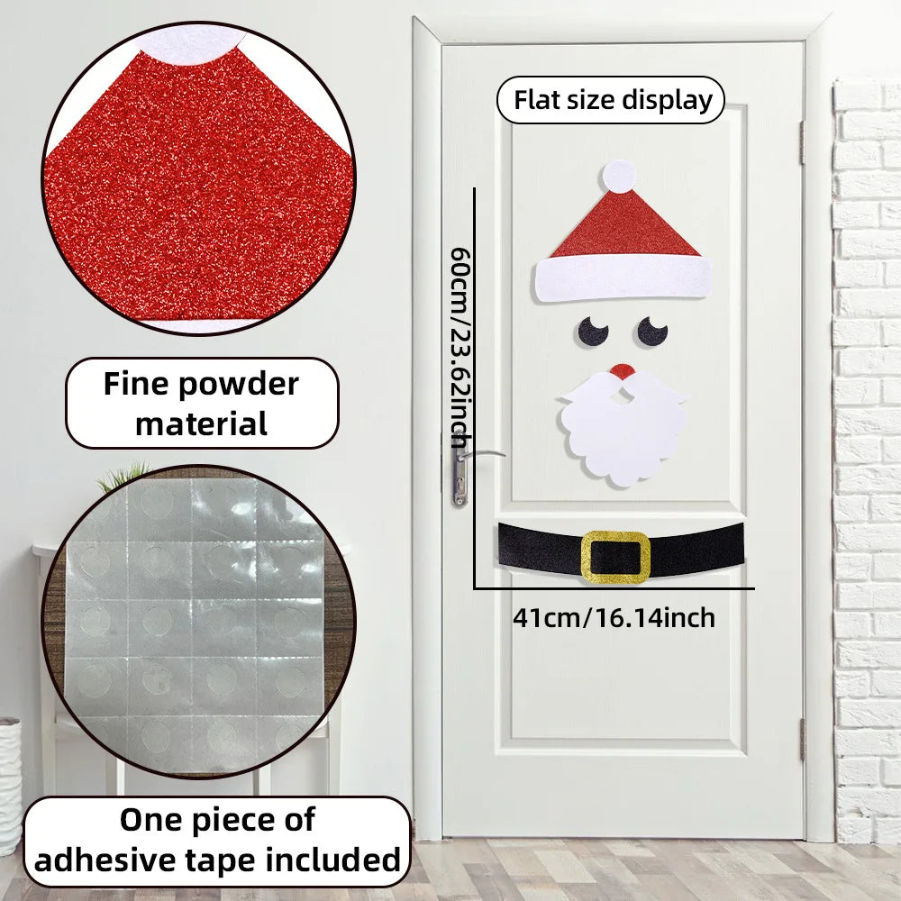 Ihomed Christmas Decoration Christmas Door Window Stickers Felt Cloth Santa Claus Snowman Wall Sticker New Year Home Decoration 2024