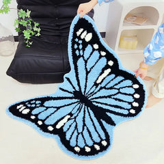 Ihomed Blue Butterfly Carpet For Bedroom,Living Room Sofa Cat Mat,Coat Room Non-Slip Mirror Front Rug ,Home Decor Furry Tufted Rugs