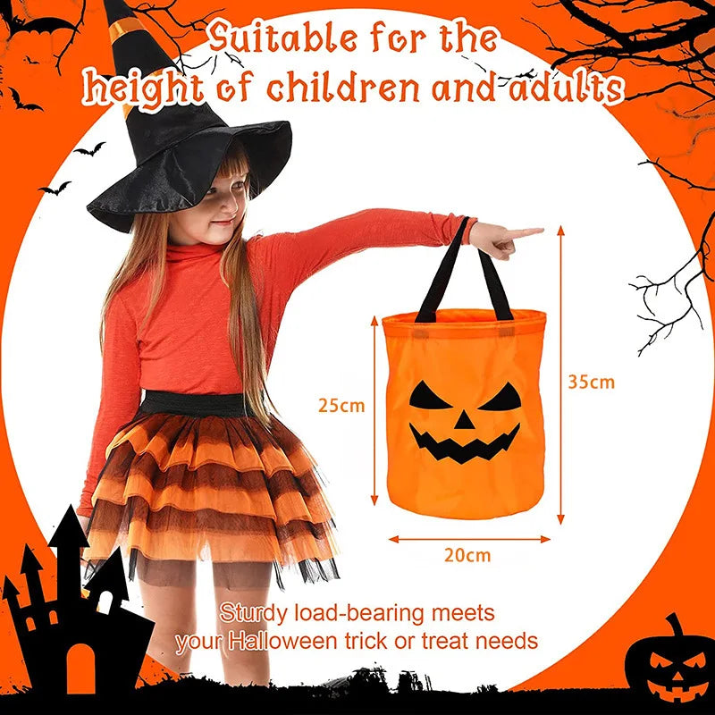 Ihomed LED Light Halloween Trick or Treat Bucket Pumpkin Candy Bags Collapsible Halloween Basket for Thanksgiving Party Gift Basket