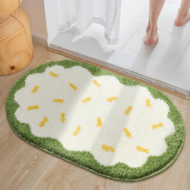 Ihomed Tufted Cake Bathroom Mat Soft Oval Area Rug Bathmat Tub Side Floor Absorbent Anti Slip Pad Cartoon Doormat Aesthetic Home Decor