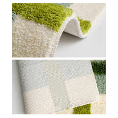 Ihomed Tufting Checks Bathmat Chic Bathroom Rug Soft Fluffy Geometric Mat Carpet Floor Anti Slip Pad Aesthetic Home Room Green Decor