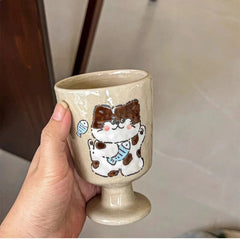 Ihomed Retro Rough Pottery Small Animal High-Value Ceramic Mug Coffee Cup High Footed Cup Design Breakfast Cup Kitchen Acceesories