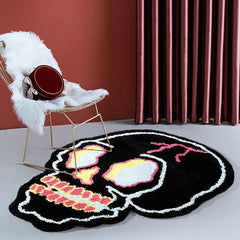 Ihomed Cool Black Tufting Skull Living Room Carpet Soft Chic Rug Bedroom Bedside Mat Door Floor Anti Slip Pad Aesthetic Home Decor