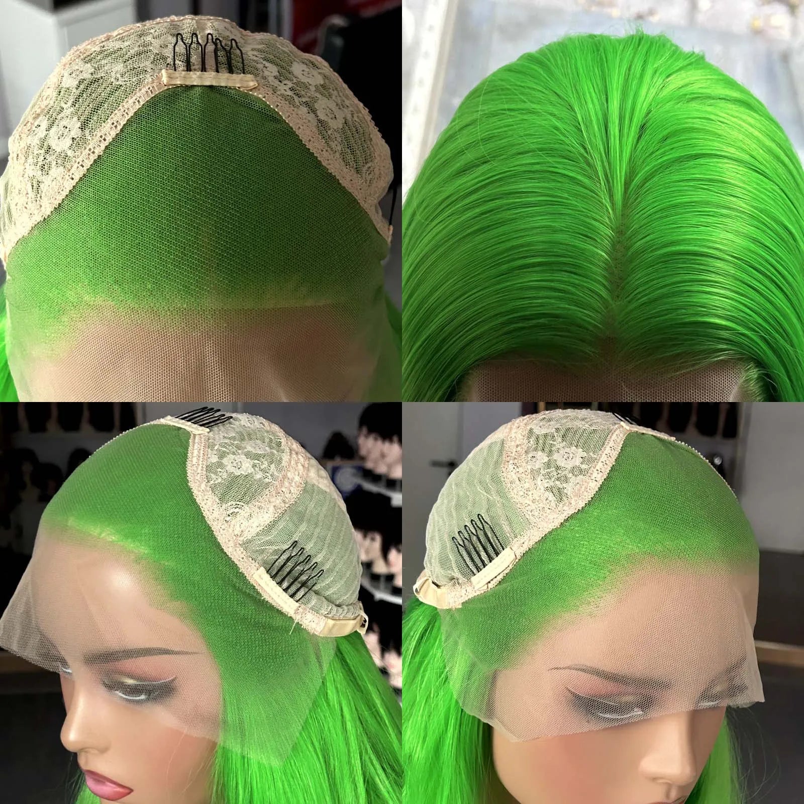 Ihomed Long Curly Wavy Neon Green 13x4 Lace Front Wigs for Women Synthetic Hair Loose Body Wave Frontal Cosplay Party Colored Wigs