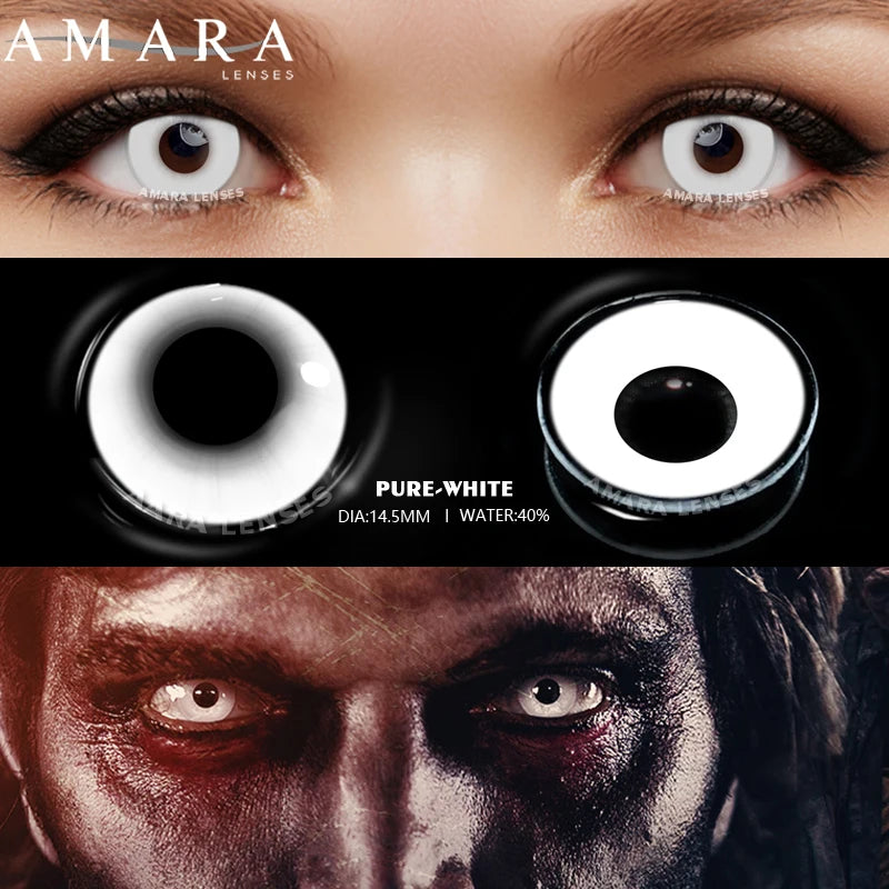 Ihomed 2 Pack Halloween Colored Contact Lenses Anime Cosplay Eyes Lenses Colored Lenses White Black Red Lenses