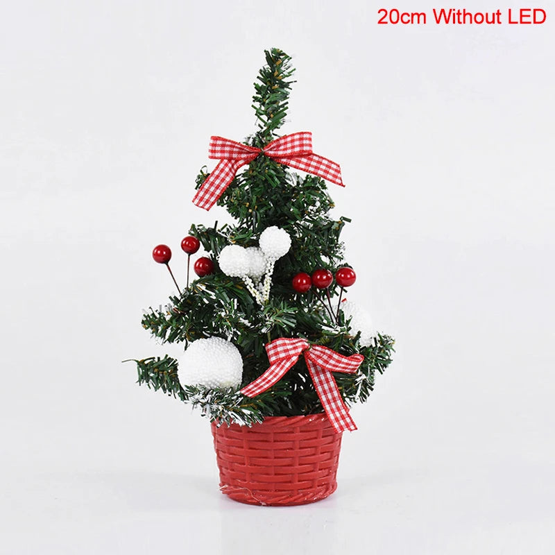 Ihomed 20/30cm Artificial Christmas Tree with LED Light Balls 2024 Christmas Decoration for Home 2025 New Year Gift Xmas Table Ornament