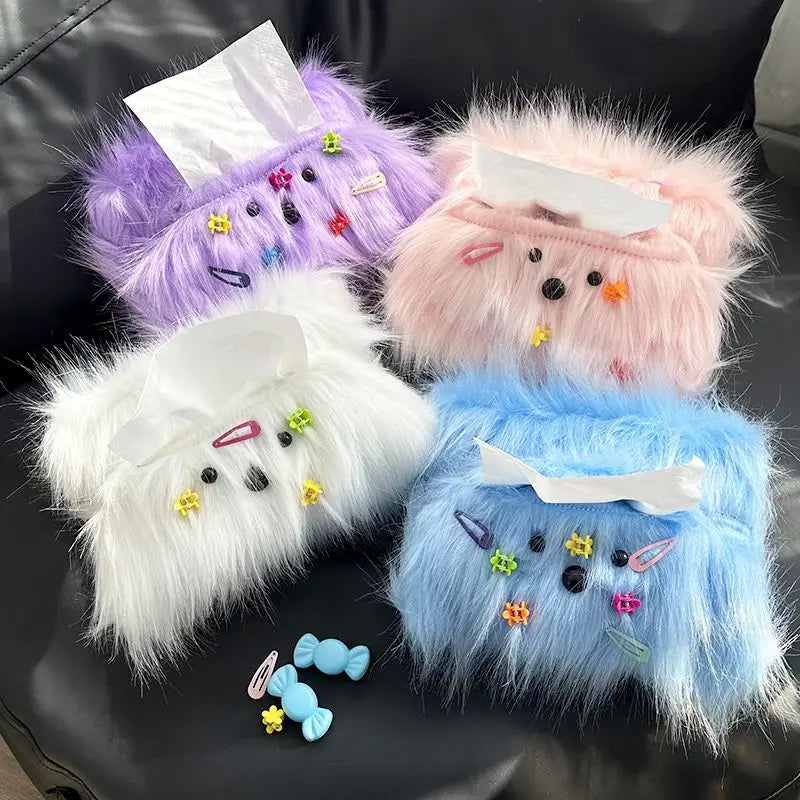 Ihomed Cute Long Hair Dog Tissue Bag Living Room Car Drawn Paper Box Bedroom Storage Bag High End Creative Tissue Box Kitchen Deco