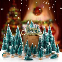 Ihomed 24/43pcs Mini Christmas Trees Bottle Brush Trees Plastic Winter Snow Ornaments Tabletop Crafting DIY Decoration Christmas Gift