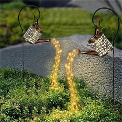 Ihomed Hollow Wrought Iron Star Shower Lamp Solar Watering Can Fairy Light Garden Decoration Shower& Light Lawn Courtyard Decorations