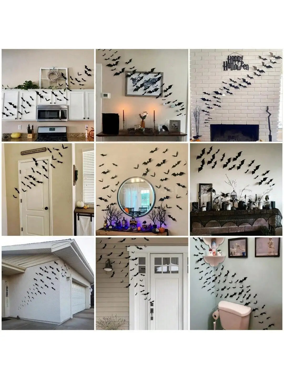 Ihomed 60pcs 3D Waterproof black Bats Wall Decor Halloween Decor