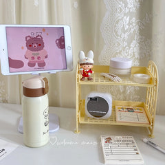 Ihomed Ins Cute Room Storage Organizer Storage Rack Kawaii 2 Layer Desktop Cosmetic Jewelry Storage Rack Bathroom Rack Storage Shelf