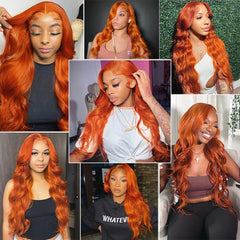 Ihomed 13x6 Hd Lace Frontal Wig Body Wave Orange Ginger Lace Front Wigs 100% Human Hair For Black Women 36 Inch Colored Wigs Brazilian