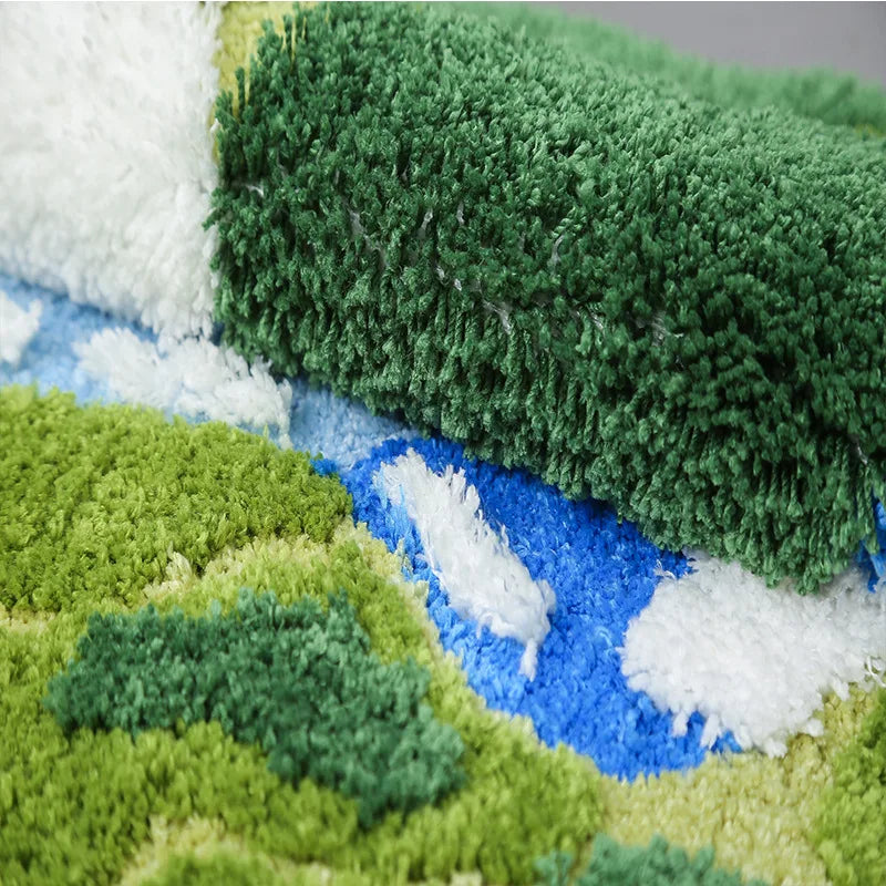 Ihomed 50x80cm Fresh Green Moss Non-Slip Tufted Rugs Decoration Bedroom Bedside Fluffy Flocked Rug Household Small Flower Shaped Carpet