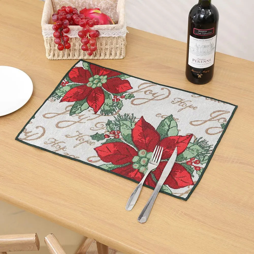 Ihomed Christmas Placemat Dining Mat Jacquard Insulation Kitchen Table Decoration Home Restaurant Western Food Mat Christmas Supplies