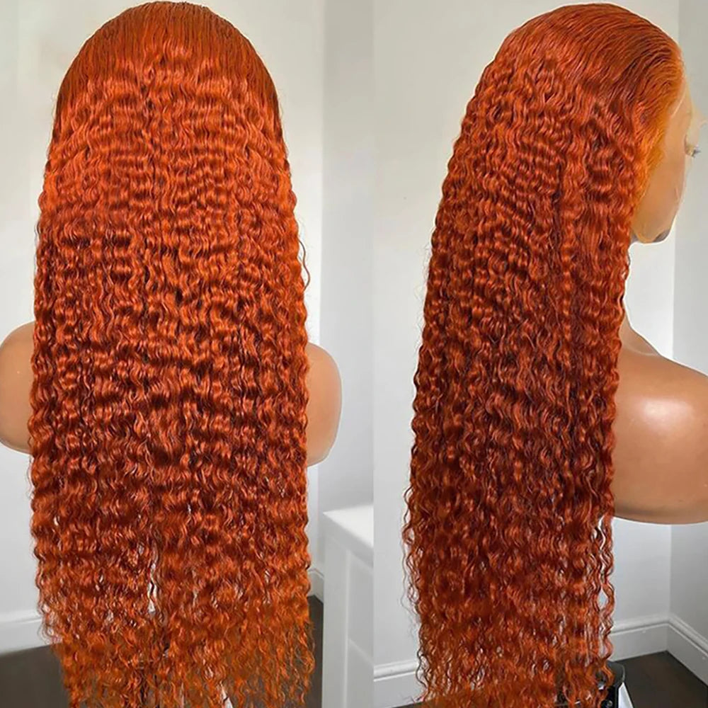 Ihomed 12-34 Inch Ginger Orange 13x6 Curly Lace Front Wigs Deep Curly Human Hair Wigs 13x4 HD Transparent Deep Wave Lace Frontal Wigs