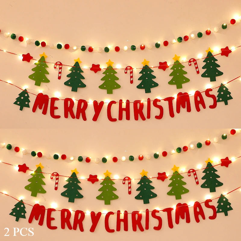 Ihomed DIY Handmade LED String Light Decorated Merry Christmas Holiday Hanging Home Room Background Pull Flag Banner Christmas Pendant