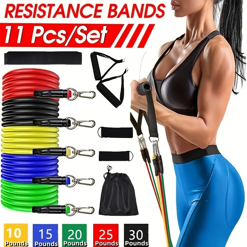 Ihomed 11pcs TPE Resistance Bands Set, Resistance Bands With Door Anchor, Handles, Carry Bag, Legs Ankle Straps, Exercise Bands