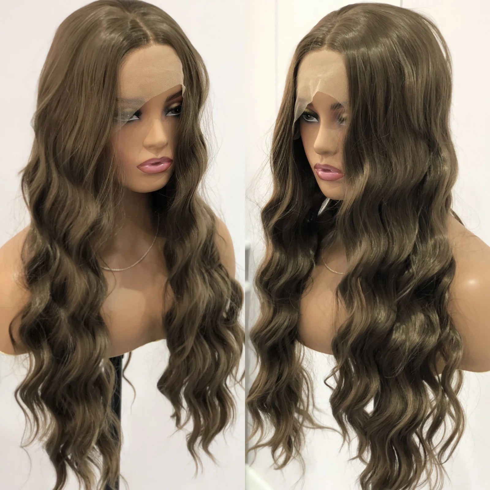 Ihomed Brown Wig Synthetic Lace Wig Honey Brown Wavy Wig Long Brown Lace Front Wig Glueless Hair Wig Dark Brown Wigs for Women Fashion