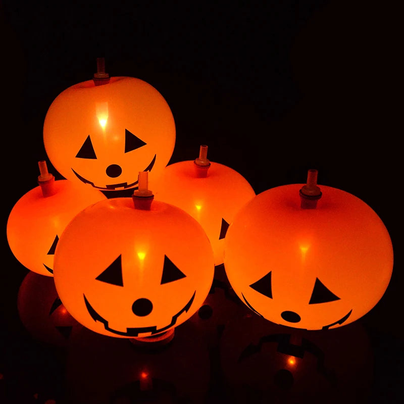 Ihomed 5Pcs Halloween LED Glowing Balloons Horror Ghost Pumpkin Latex Ballon Halloween Party Decorations for Home Indoor Outdoor Kids