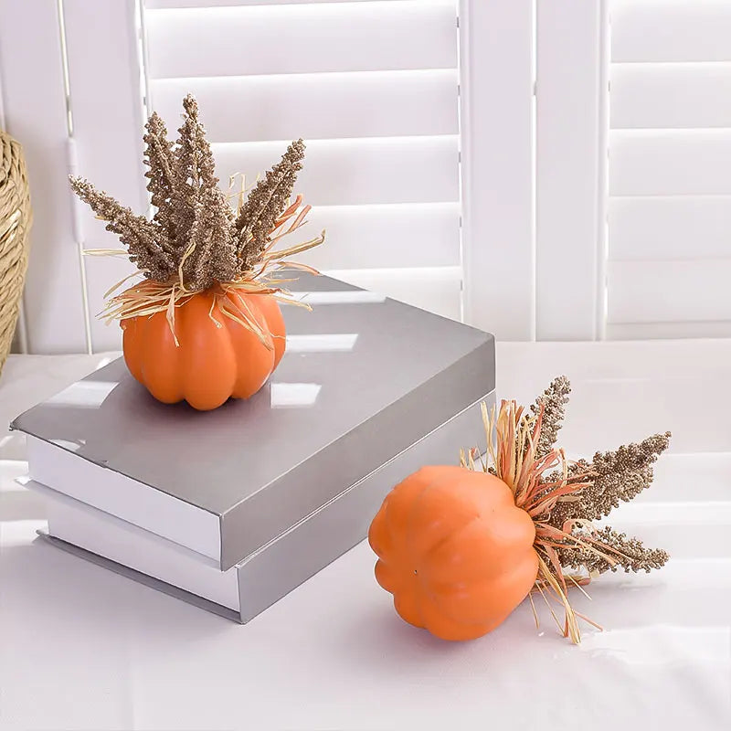 Ihomed 1PC Simulated Green Plant Pot 20CM(H) Wheat Pumpkin Pot Home  Halloween  Thanksgiving Decoration-77023