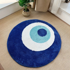 Ihomed Blue Devil Eye Round Rug Plush Material TPR Non-slip Carpet Base Handcrafted Soft Cozy Home Decor