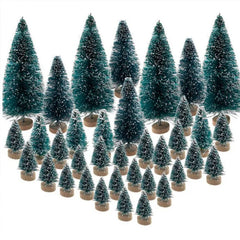 Ihomed 24/43pcs Mini Christmas Trees Bottle Brush Trees Plastic Winter Snow Ornaments Tabletop Crafting DIY Decoration Christmas Gift