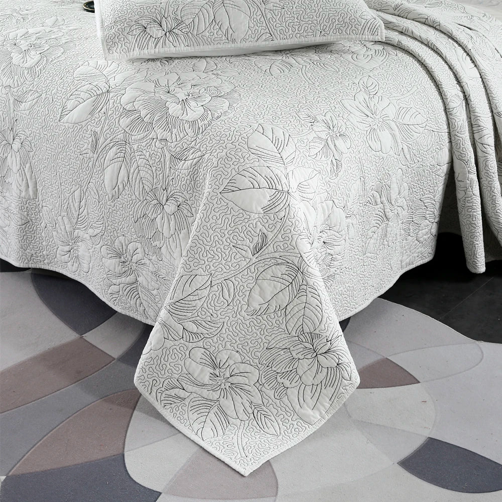 Ihomed 3pcs camellia Embroidered cotton Bedspread on the Bed double bedspreads and coverlets Mattress topper euro Couple bed quilt set