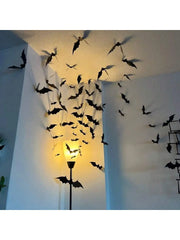 Ihomed 60pcs 3D Waterproof black Bats Wall Decor Halloween Decor