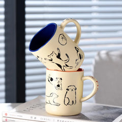 Ihomed 420ml Ceramic Cat & Dog Couple Mug Heat Resistant Milk Coffee Mug Hand Painted Household Juice Cup Microwave Safe