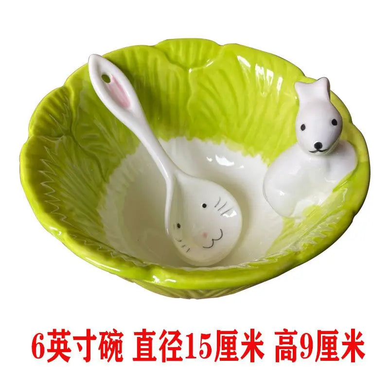 Ihomed Pink Bunny Bowl Set for Cute Girls，Porcelain Dessert, Salad, and Cereal Bowls with Spoons for Home and Dorm Use，Eco-Friendly