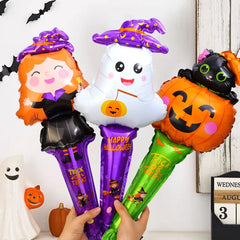 Ihomed 10/30pcs Halloween Balloon Stick Witch Pumpkin Cat Ghost Balloons Sticks Halloween Party Decoration Supplies Globos Kids Toys