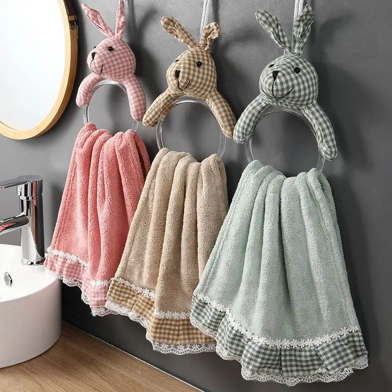 Ihomed Circular Rabbit Hand Towel Hanging Quick Drying Handkerchief Kitchen Bathroom Acceesories Household Microfiber Towel Cute 2025