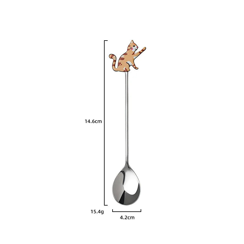 Ihomed Cute Paintings Cat 304 Stainless Steel Spoon Hollow for Coffee Tea Dessert Spoon Kitchen Tableware Gifts for Students Children