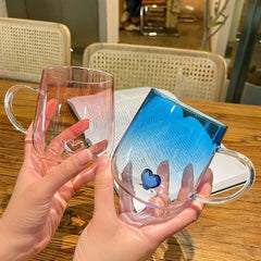 Ihomed 400mL 3D Love Gradient Transparent Glass Coffee Mug Milk Juice Couple Pair Cup Lady Office Afternoon Tea Party Drinkware