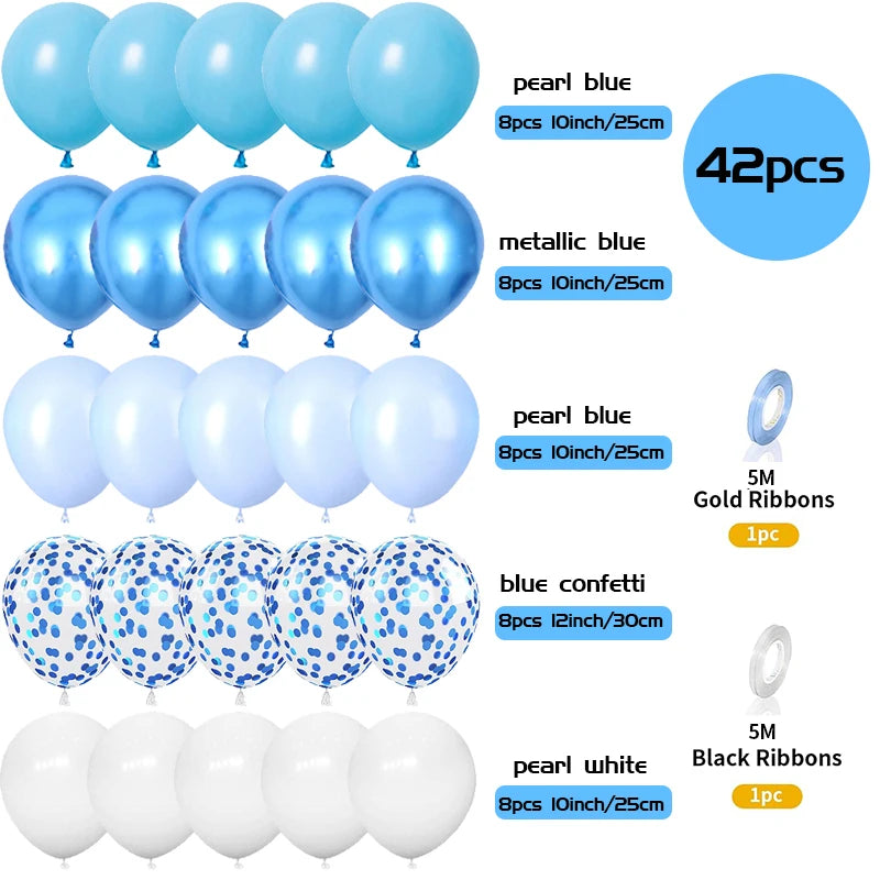 Ihomed 42pcs Blue Confetti Latex Balloons Birthday Party Decorations Adult Kids Boy Baby Shower Wedding Anniversary Globos Supplies