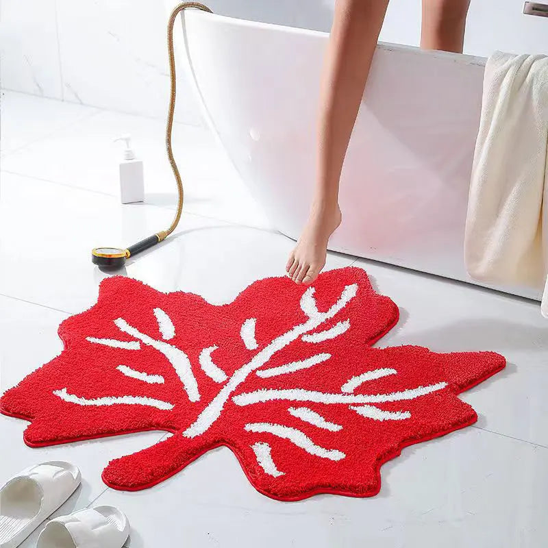 Ihomed  Red Green Maple Leaf Design 70x70cm Rug Bathroom Bedroom Living Room Bedside Carpet Non-Slip Cute Cartoon Floor Mat