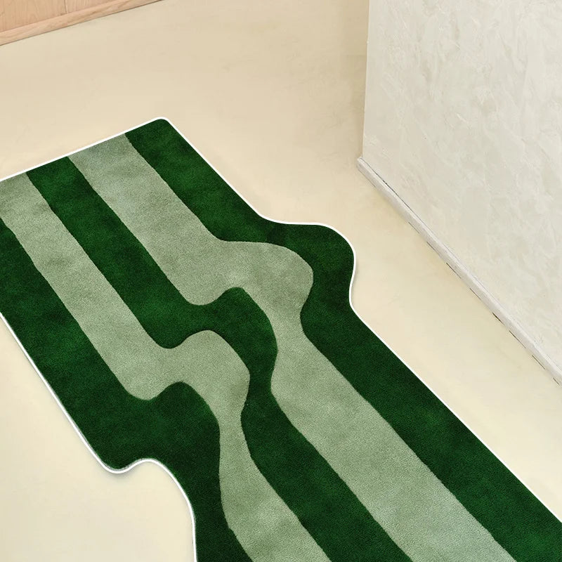 Ihomed Green Kitchen Rug Irregular Striped Floor Mat Runner Rug Accent Modern Carpet Home Decor Abstract Soft Flannel Non Slip Gift