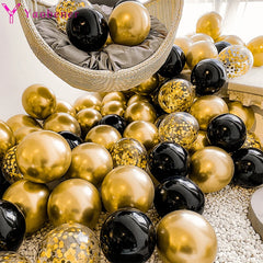 Ihomed 18pcs 12inch Gold Black Confetti Metallic Balloons Birthday Party Decorations Adult Kids Baby Shower Wedding Graduation Globos