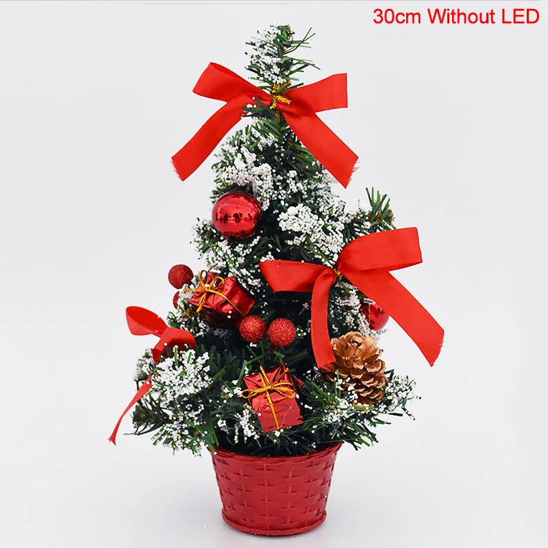 Ihomed 20/30cm Artificial Christmas Tree with LED Light Balls 2024 Christmas Decoration for Home 2025 New Year Gift Xmas Table Ornament