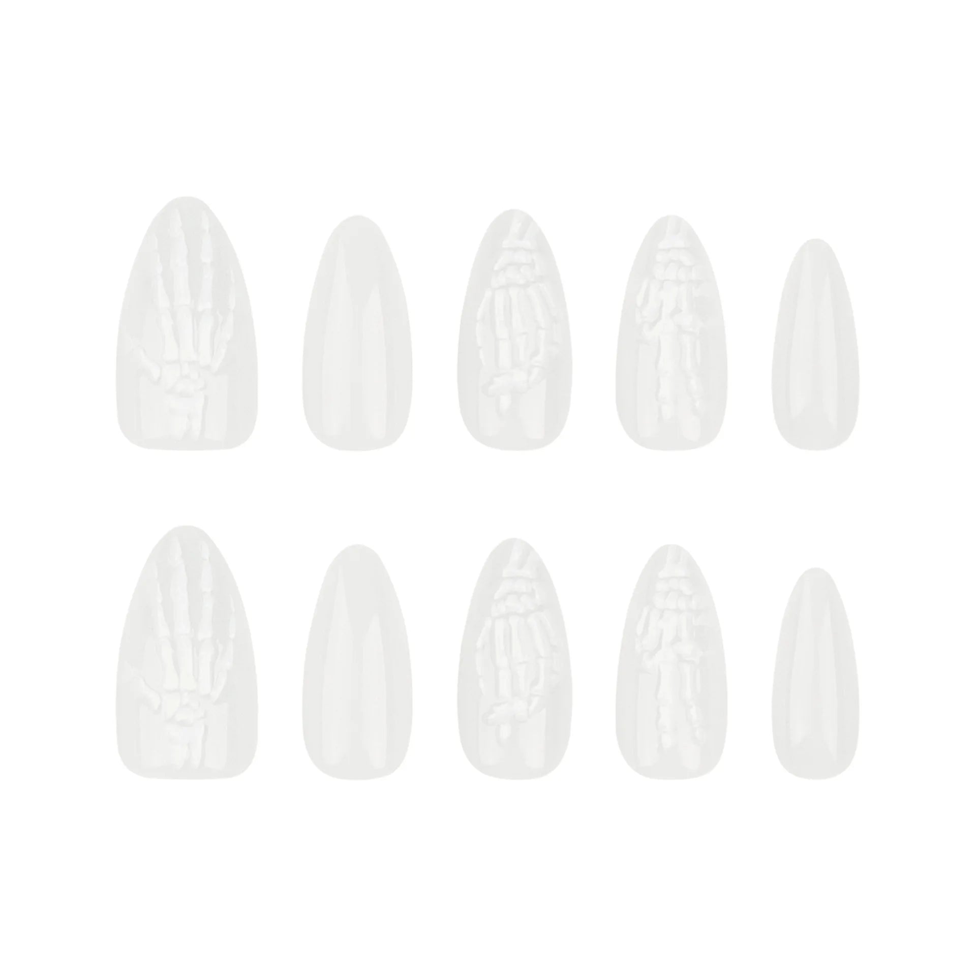 Ihomed 24pcs Skeleton Hand Design Press on Nails Simple White Almond Fake Nails Full Cover Wearable Halloween Manicure False Nail Patch