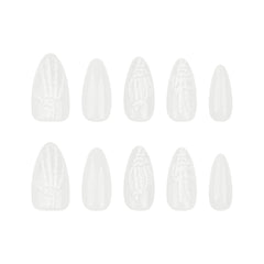 Ihomed 24pcs Skeleton Hand Design Press on Nails Simple White Almond Fake Nails Full Cover Wearable Halloween Manicure False Nail Patch