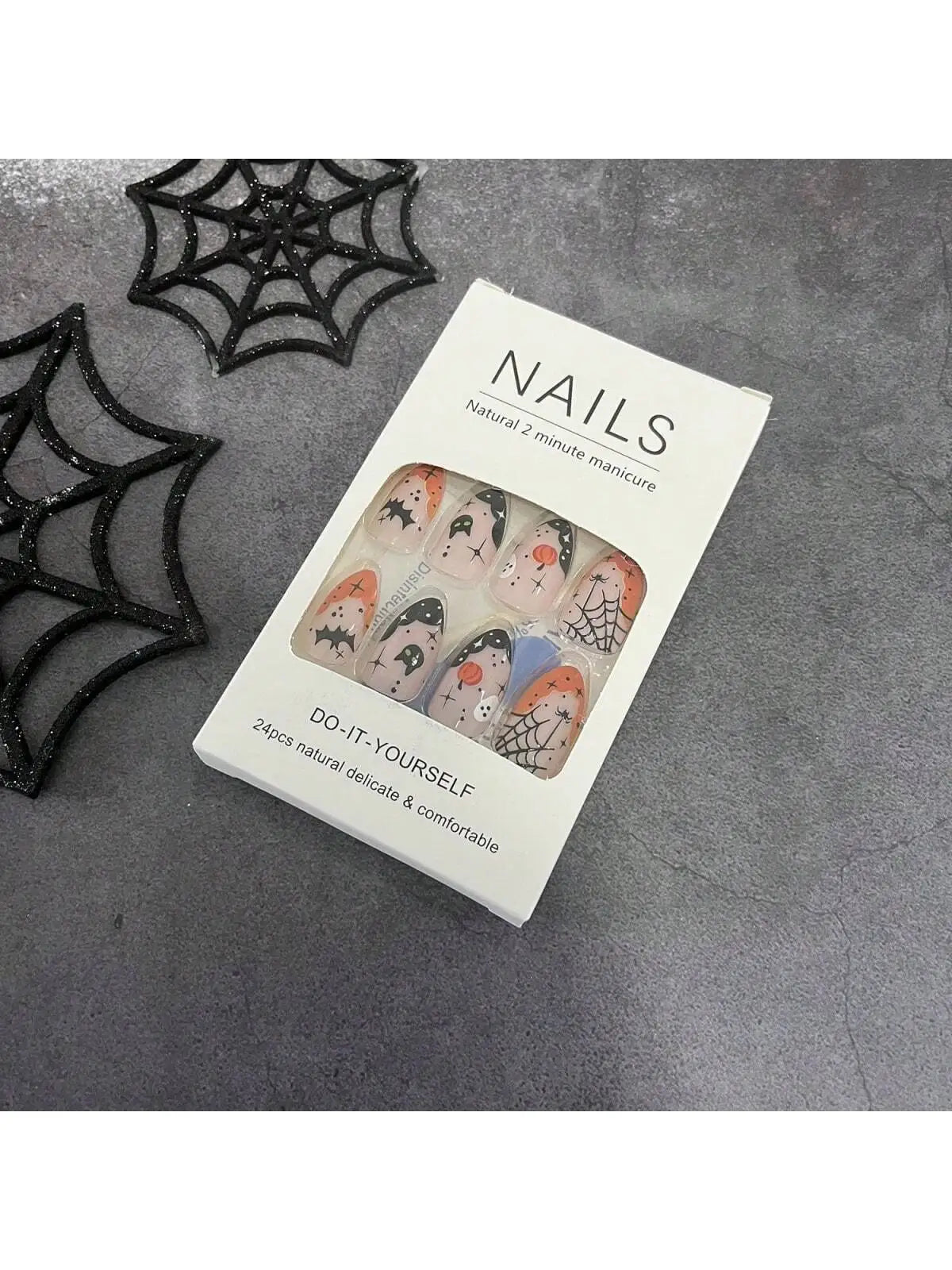 Ihomed Halloween Acrylic Press on Nails Almond Shape Fake Nails Short Full Cover Glue on Nails Halloween Stick on Nails Cute Ghost Pump