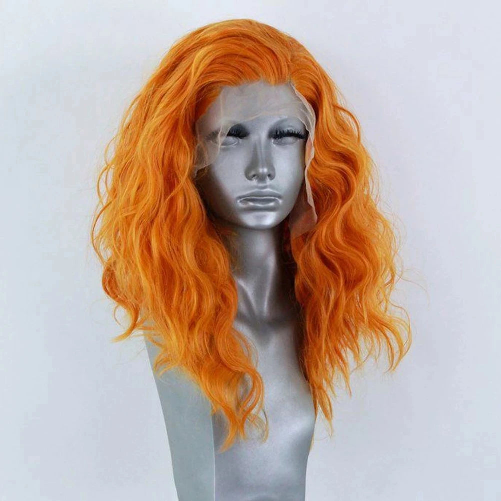 Ihomed Short Bob Synthetic Lace Front Wig for Women Heat Resistant Orange Loose Wave Free Part Cosplay Fiber Glueless  Wigs